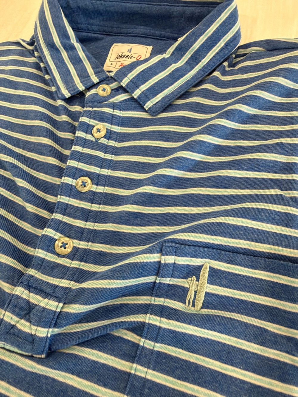 Johnny O - Short Sleeved Polo - Blue/Light Blue Striped - Men's - Large